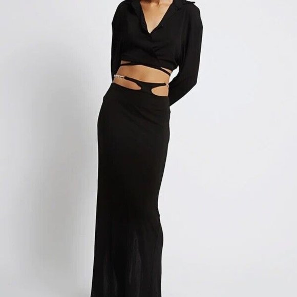 Christopher Esber Double Sculpted Waist Skirt Black Long Jersey - Picture 2 of 6